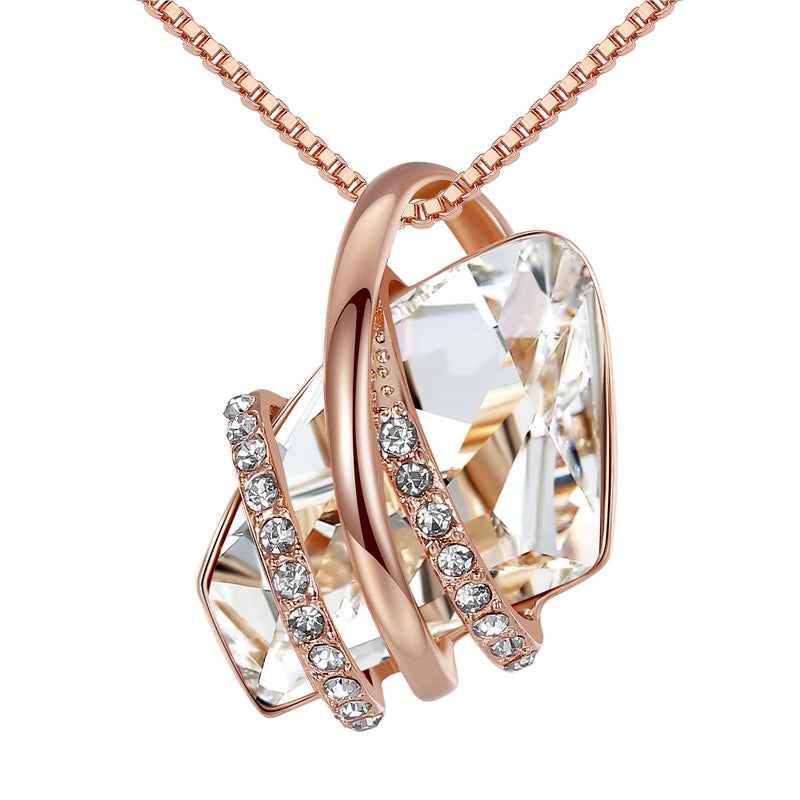 Leafael Wish Stone Pendant Necklace with Crystal White Birthstone Crystal for April, 18K Rose Gold Plated, 18" + 2" Chain - Image 1